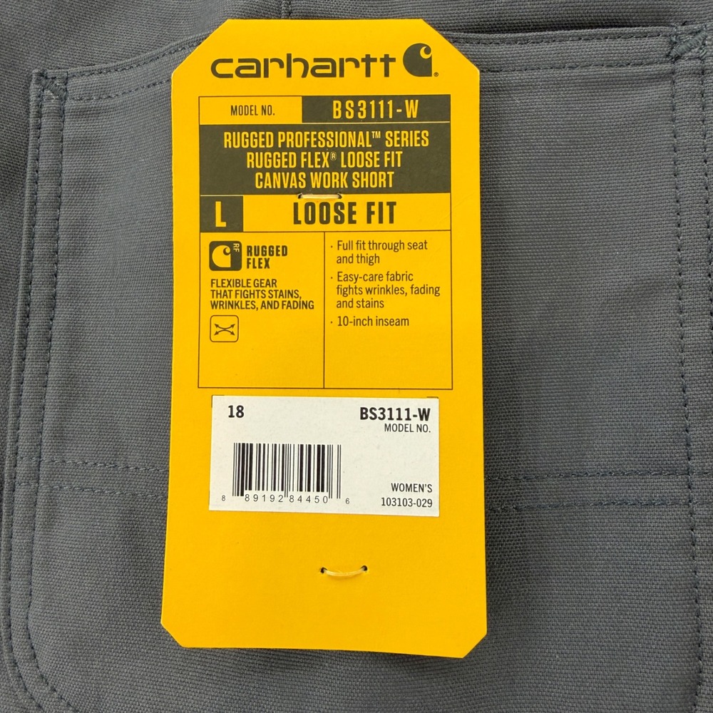 Carhartt Rugged Professional Work Shorts Women's 18 Grey Canvas - Picture 3 of 7